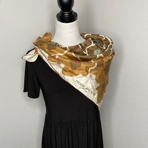 Vintage Pierre Balmain Paris Silk Scarf Brown Floral Print Square Neck Scarf‎